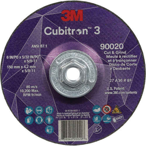 Meule &agrave; couper & tronçonner Cubitron 3, 6" x 5/32", Arbre de 5/8"-11, Type T27, Grain de 36+, C&eacute;ramique Air Extreme Inc.