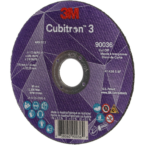 Meule &agrave; tronçonner Cubitron 3, 4-1/2" x 0,045", Arbre de 7/8", Type T1, C&eacute;ramique, 13 300 Tr/min Air Extreme Inc.