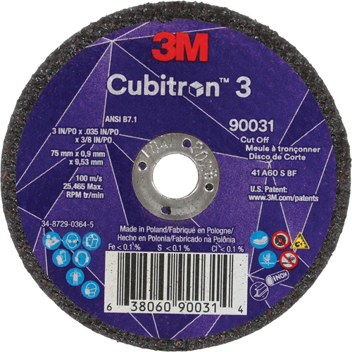 Cubitron 3 Cut-Off Wheel, 3" x 0.035", 3/8" Arbor, Type T1, Ceramic, 21000 RPM Air Extreme Inc.