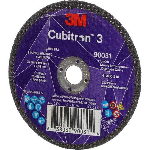 Cubitron 3 Cut-Off Wheel, 3" x 0.035", 3/8" Arbor, Type T1, Ceramic, 21000 RPM Air Extreme Inc.