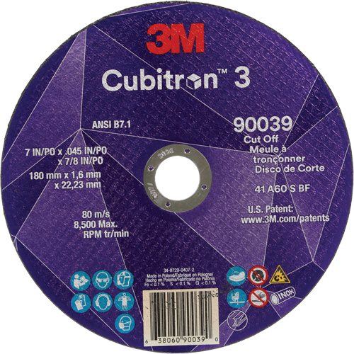 Meule &agrave; tronçonner Cubitron 3, 7" x 0,09", Arbre de 7/8", Type T27, C&eacute;ramique, 8500 Tr/min Air Extreme Inc.