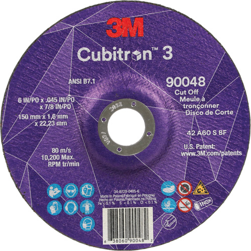 Cubitron 3 Cut-Off Wheel, 6" x 0.045", 7/8" Arbor, Type T27, Ceramic, 10200 RPM Air Extreme Inc.