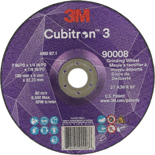 Cubitron 3 Depressed Centre Grinding Wheel, 7" x 1/4", 7/8" Arbor, Ceramic, Type T27 Air Extreme Inc.