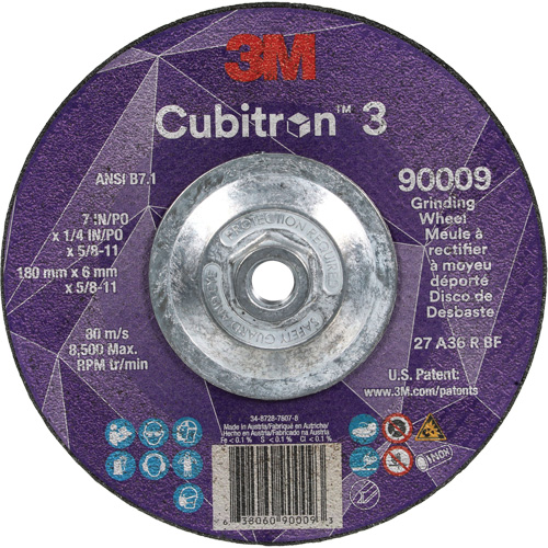 Cubitron 3 Depressed Centre Grinding Wheel, 7" x 1/4", 5/8"-11 Arbor, Ceramic, Type T27 Air Extreme Inc.