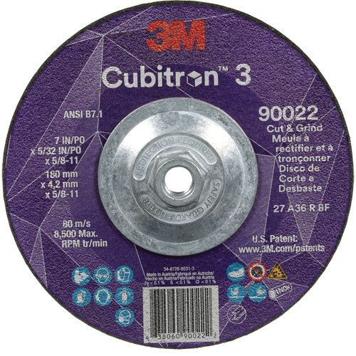 Cubitron 3 Cut and Grind Wheel, 7" x 5/32", 5/8"-11 Arbor, Type 27, 36 Grit, Ceramic Air Extreme Inc.