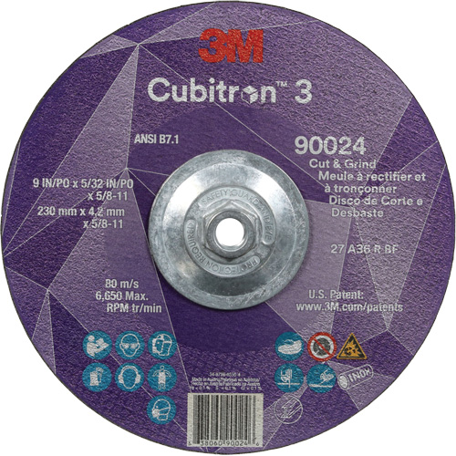 Cubitron 3 Cut and Grind Wheel, 9" x 5/32", 5/8"-11 Arbor, Type 27, 36 Grit, Ceramic Air Extreme Inc.