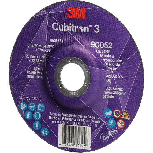 Cubitron 3 Cut-Off Wheel, 5" x 0.04", 7/8" Arbor, Type 27, Ceramic, 60 RPM Air Extreme Inc.