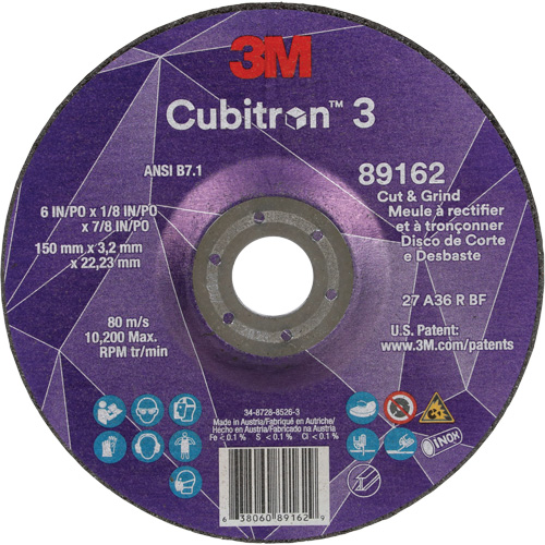 Cubitron 3 Cut and Grind Wheel, 6" x 1/8", 7/8" Arbor, Type 27, 36 Grit, Ceramic Air Extreme Inc.