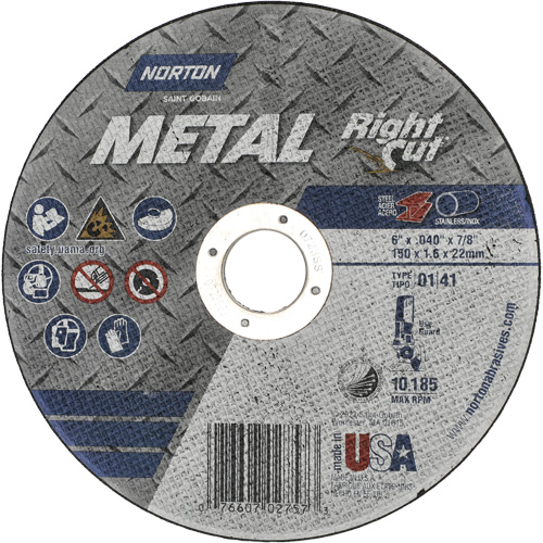 Metal RightCut Right Angle Cut-Off Wheel, 6" x 0.04", 7/8" Arbor, Type 01/41, Aluminum Oxide, 10185 RPM Air Extreme Inc.