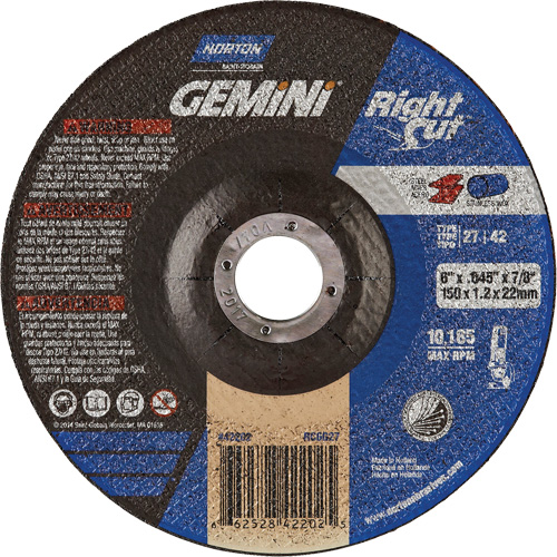 Meule &agrave; tronçonner pour coupe &agrave; angle droit RightCut Gemini, 6" x 0,045", Arbre de 7/8", Type 27/42, Oxyde d'aluminium, 10185 Tr/min Air Extreme Inc.