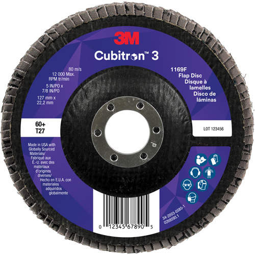 Disque &agrave; lamelles plate 1169F Cubitron 3, 5" x 7/8", Type T27, Grain 60+, C&eacute;ramique Air Extreme Inc.