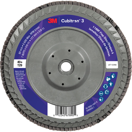 Cubitron 3 Conical  Flap Disc with Quick Change 1169F, 7" x 5/8"-11, Type T29, 40+ Grit, Ceramic Air Extreme Inc.
