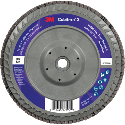 Cubitron 3 Flat Flap Disc with Quick Change 1169F, 6" x 5/8"-11, Type T27, 80+ Grit, Ceramic Air Extreme Inc.