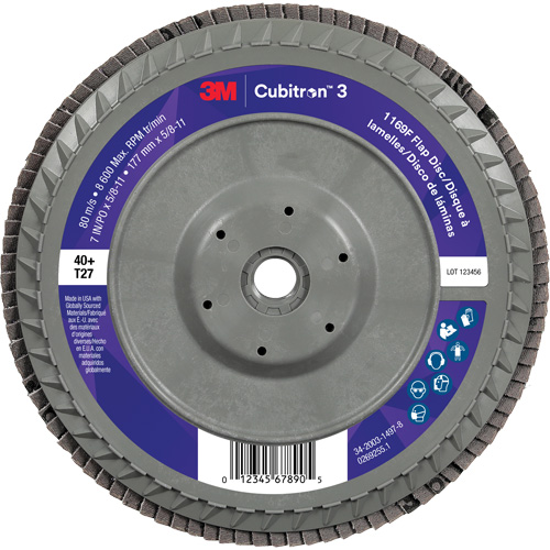 Cubitron 3 Flat Flap Disc with Quick Change 1169F, 7" x 5/8"-11, Type T27, 40+ Grit, Ceramic Air Extreme Inc.