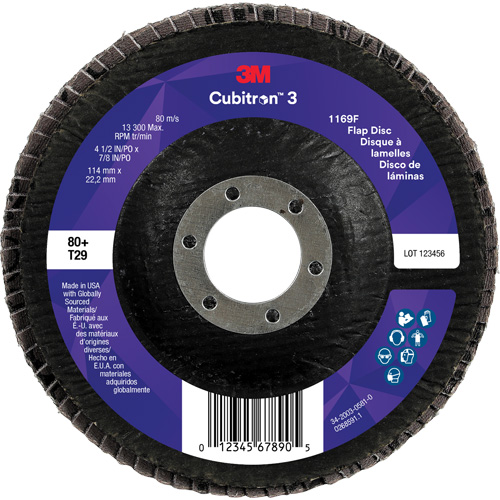 Disque &agrave; lamelles conique 1169F Cubitron 3, 4-1/2" x 7/8", Type T29, Grain 80+, C&eacute;ramique Air Extreme Inc.