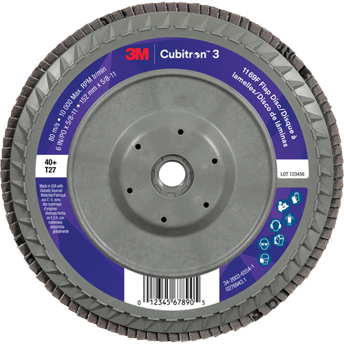 Disque &agrave; lamelles plate 1169F Cubitron 3 &agrave; changement rapide, 6" x 5/8"-11, Type T27, Grain 40+, C&eacute;ramique Air Extreme Inc.