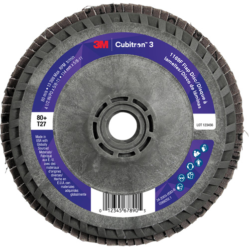 Cubitron 3 Flat Flap Disc with Quick Change 1169F, 4-1/2" x 5/8"-11, Type T27, 80+ Grit, Ceramic Air Extreme Inc.