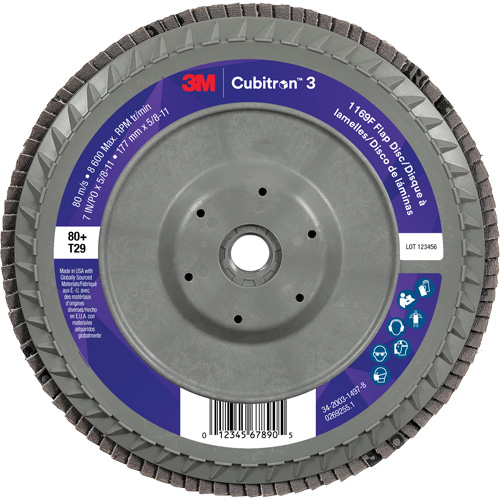 Cubitron 3 Conical  Flap Disc with Quick Change 1169F, 7" x 5/8"-11, Type T29, 80+ Grit, Ceramic Air Extreme Inc.