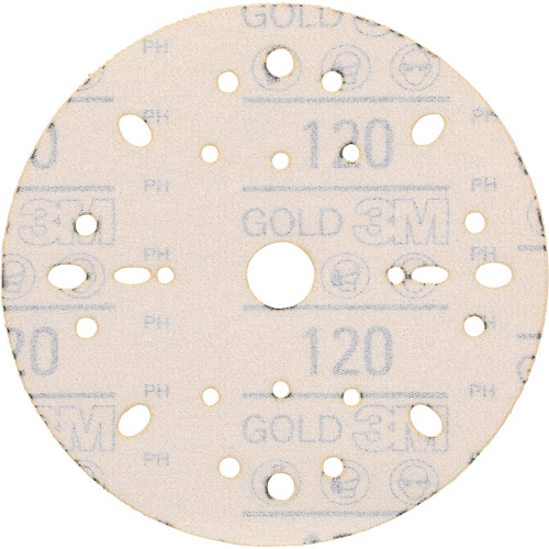 Hookit Gold Abrasive Disc, 6" Dia., 120 Grit, Aluminum Oxide, C-Weight Air Extreme Inc.