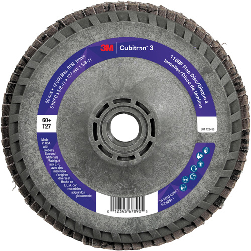 Disque &agrave; lamelles Cubitron 3 1169F, 5" x 5/8"-11, Type T27, Grain 60+, C&eacute;ramique Air Extreme Inc.