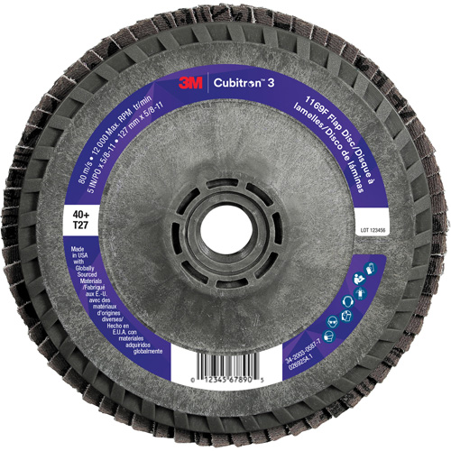 Disque &agrave; lamelles Cubitron 3 1169F, 5" x 5/8"-11, Type T27, Grain 40+, C&eacute;ramique Air Extreme Inc.