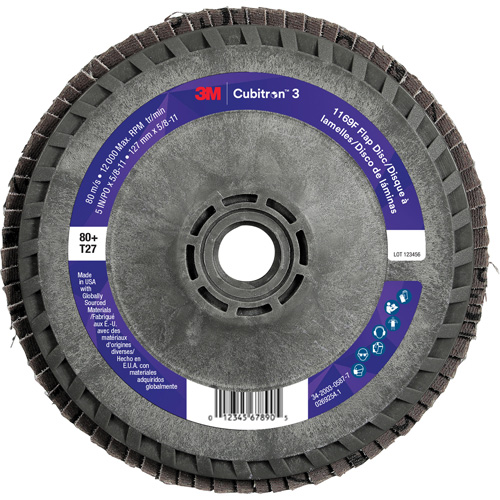 Disque &agrave; lamelles Cubitron 3 1169F, 5" x 5/8"-11, Type T27, Grain 80+, C&eacute;ramique Air Extreme Inc.