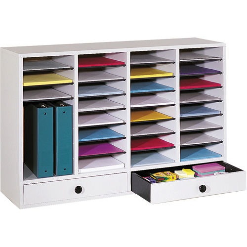 Adjustable Compartment Literature Organizer, Stationary, 34 Slots, Wood, 39-1/4" W x 11-3/4" D x 25-1/4" H Air Extreme Inc.