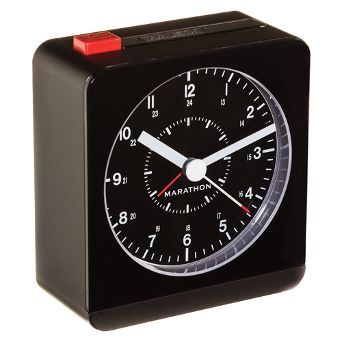 Desk Alarm Clock, Analog, Battery Operated, 3.5" W x 1.5" D x 3.75" H, Black Air Extreme Inc.