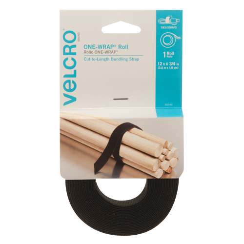 One-Wrap&reg; Fastener Tape, Hook & Loop, 12' x 3/4", Self-Grip, Black Air Extreme Inc.