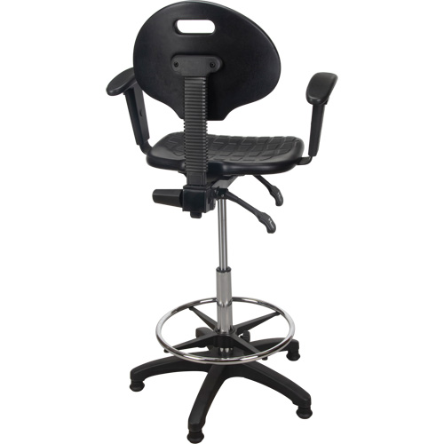 Tabouret ergonomique robuste avec accoudoirs r&eacute;glables, Stationnaire, Ajustable, 39" - 48", Polyur&eacute;thane Si&egrave;ge, Noir Air Extreme Inc.