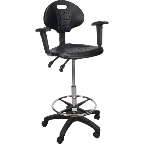 Heavy-Duty Ergonomic Stool with Adjustable Arm Rests & Nylon Stem Casters, Mobile, Adjustable, 39" - 48", Polyurethane Seat, Black Air Extreme Inc.