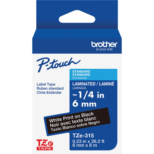 Ruban lamin&eacute; TZe-315 pour &eacute;tiqueteuses P-Touch compatibles avec les rubans TZe, Blanc sur noir, Largeur de 0,23" Air Extreme Inc.