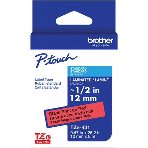TZe-431 Laminated Tape for TZe-Compatible P-Touch Label Makers, 12 mm x 8 m, Black on Red Air Extreme Inc.