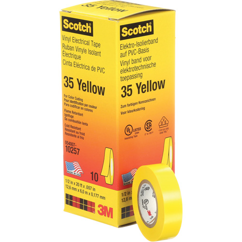 Scotch&reg; 35 Colour Coded Tape, 12.7 mm (1/2") x 6.1 m (20'), Yellow, 7 mils Air Extreme Inc.