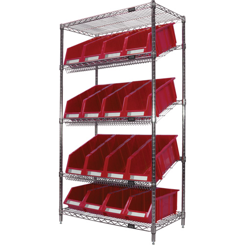 Slanted Wire Shelf with Bins, 5 Tiers, 36" W x 63" H x 18" D Air Extreme Inc.