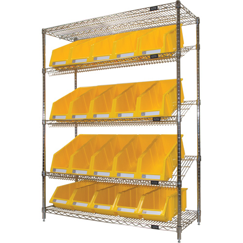 Slanted Wire Shelf with Bins, 5 Tiers, 48" W x 63" H x 18" D Air Extreme Inc.