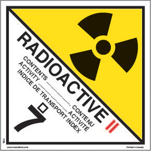 &eacute;tiquettes d'exp&eacute;dition TMD, Classe 7, Radioactif II, Papier Air Extreme Inc.