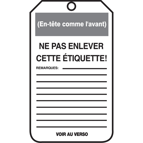 Lockout Tags, Cardstock, 3-1/8" W x 5-7/8" H, French Air Extreme Inc.