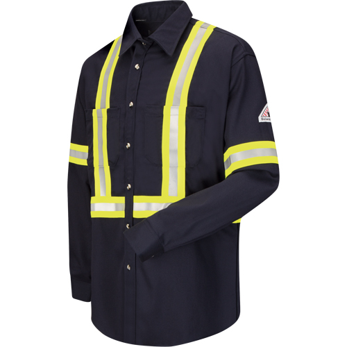 Work Shirt with Reflective Trim, Cotton/Nylon, Medium, High Visibility Orange Air Extreme Inc.