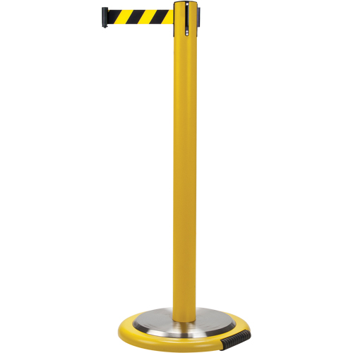 Free-Standing Crowd Control Barrier, Steel, 35" H, Black/Yellow Tape, 7' Tape Length Air Extreme Inc.
