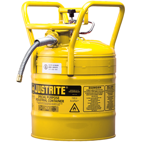 Bidons s&eacute;curitaires D.O.T. de AccuFlow, Type II, Acier, 5 gal. US, Jaune, Homologu&eacute; FM Air Extreme Inc.