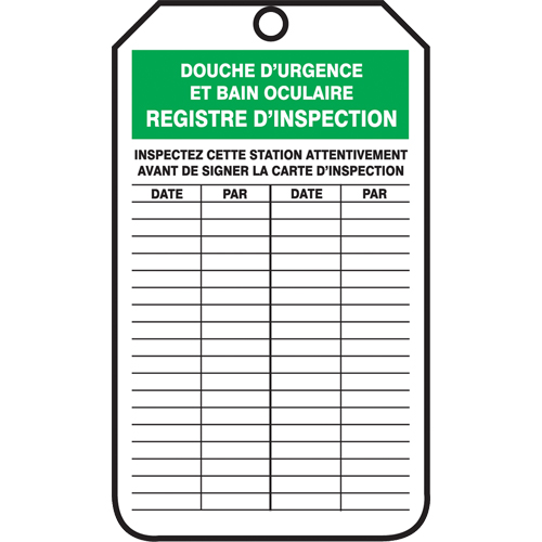 &eacute;tiquettes de s&eacute;curit&eacute; d'inspection et de contr&ocirc;le de l'&eacute;tat de l'&eacute;quipement, Papier cartonn&eacute;, 3-1/8" la x 5-7/8" h, Français Air Extreme Inc.