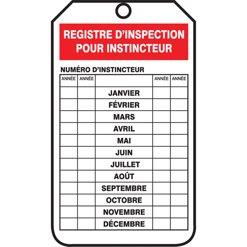 &eacute;tiquettes de s&eacute;curit&eacute; d'inspection et de contr&ocirc;le de l'&eacute;tat de l'&eacute;quipement, Plastique, 3-1/8" la x 5-7/8" h, Français Air Extreme Inc.