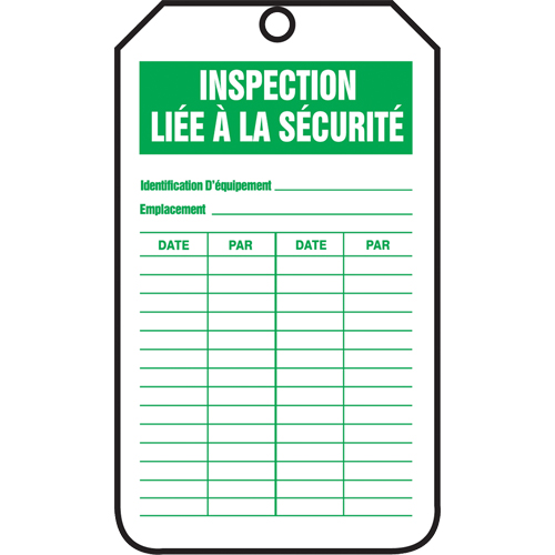 &eacute;tiquettes de s&eacute;curit&eacute; d'inspection et de contr&ocirc;le de l'&eacute;tat de l'&eacute;quipement, Papier cartonn&eacute;, 3-1/8" la x 5-7/8" h, Français Air Extreme Inc.