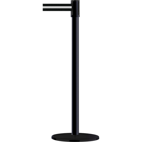 Slimline TensaBarrier&reg; Barrier Post, Steel, 38" H, Black/White Tape, 7.5' Tape Length Air Extreme Inc.