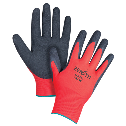 Gants enduits &agrave; prise cr&ecirc;p&eacute;e noir & rouge, 10/T-Grand, R&ecirc;vetement Latex de caoutchouc, Calibre 13, Enveloppe en Polyester Air Extreme Inc.