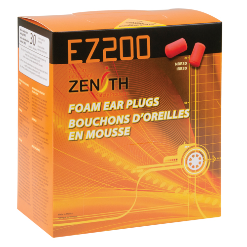 Bouchons d'oreilles en mousse de polyur&eacute;thane EZ200, Vrac - Boîte, Avec cordon Air Extreme Inc.
