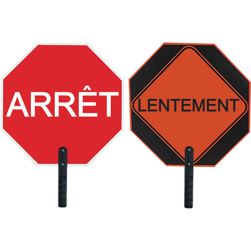 Double-Sided "Arr&ecirc;t/Lentement" Traffic Control Sign, 18" x 18", Aluminum, French with Pictogram Air Extreme Inc.