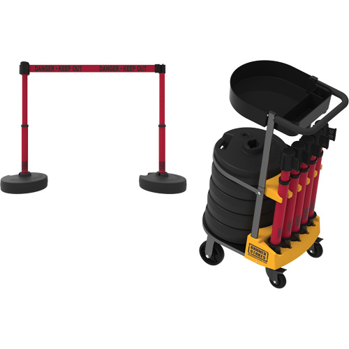 PLUS Barrier Post Cart Kit with Tray, 75' L, Metal, Red Air Extreme Inc.