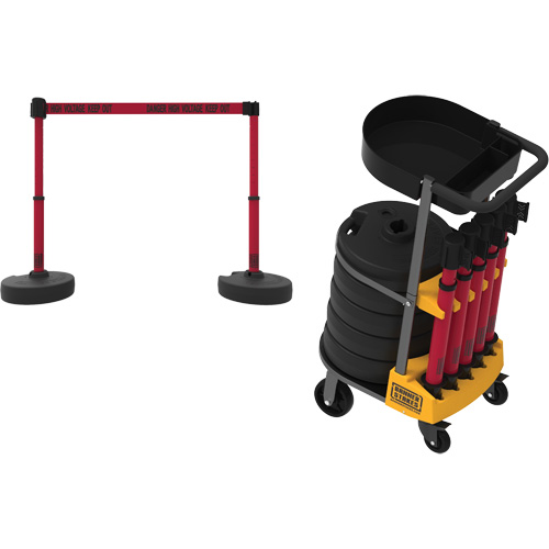 PLUS Barrier Post Cart Kit with Tray, 75' L, Metal, Yellow Air Extreme Inc.